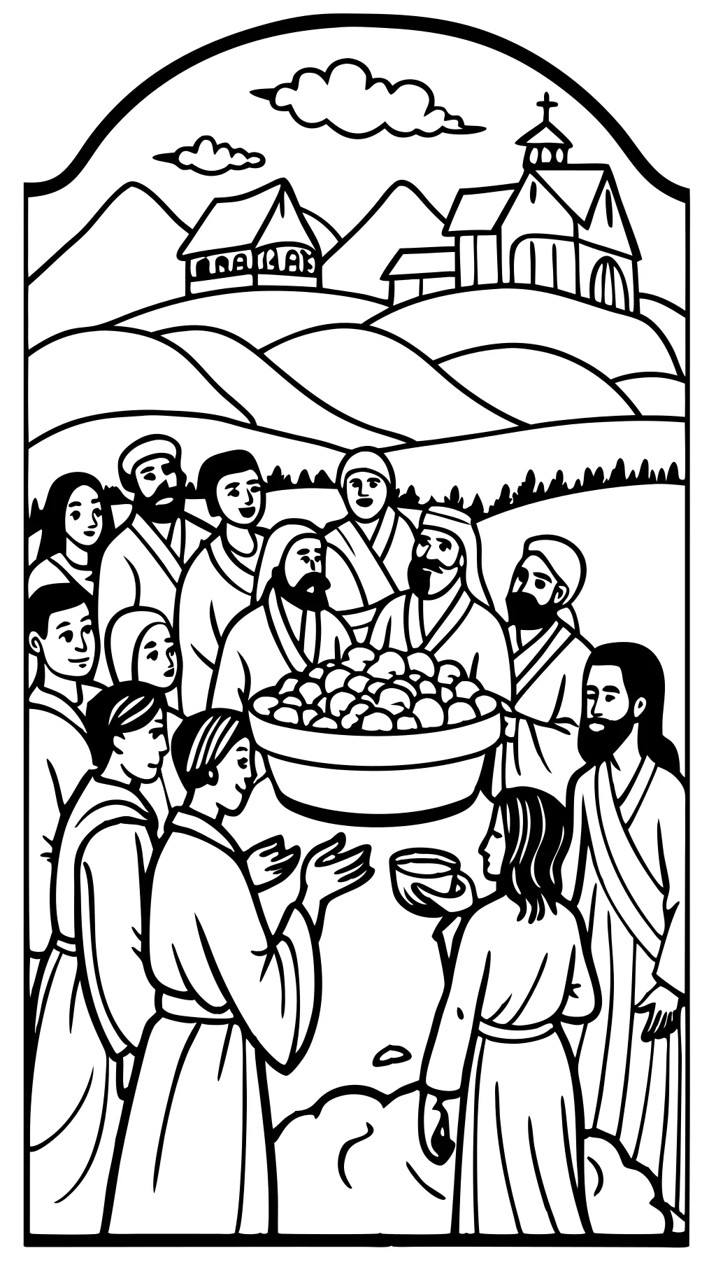 Jésus Feeds 5000 coloriage